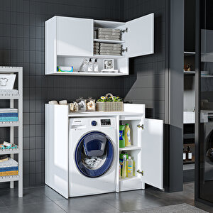Çamaşır-kurutma Makinesi Dolabı+ Üst Dolabı, Banyo Dolabı 100 Cm Beyaz