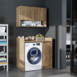 Çamaşır-kurutma Makinesi Dolabı+ Üst Dolabı, Banyo Dolabı 100 Cm Atlantik Çam