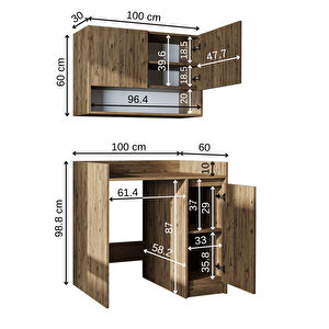 Çamaşır-kurutma Makinesi Dolabı+ Üst Dolabı, Banyo Dolabı 100 Cm Atlantik Çam