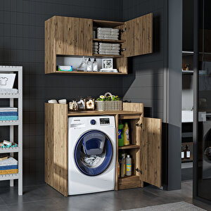 Çamaşır-kurutma Makinesi Dolabı+ Üst Dolabı, Banyo Dolabı 100 Cm Atlantik Çam