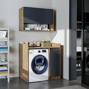 Çamaşır-kurutma Makinesi Dolabı+ Üst Dolabı, Banyo Dolabı 100 Cm Atlantik Çam Antrasit