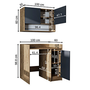 Çamaşır-kurutma Makinesi Dolabı+ Üst Dolabı, Banyo Dolabı 100 Cm Atlantik Çam Antrasit