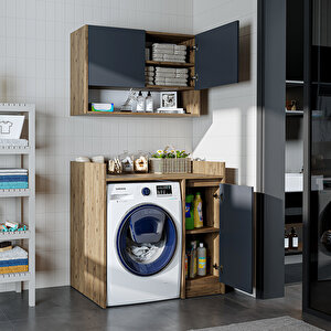 Çamaşır-kurutma Makinesi Dolabı+ Üst Dolabı, Banyo Dolabı 100 Cm Atlantik Çam Antrasit
