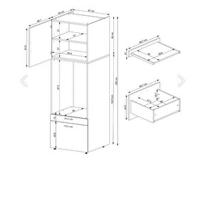 2 Çekmeceli Çamaşır Ve Kurutma Makinesi Dolabı + Üst Dolap, Banyo Dolabı 205 Cm Atlantik Çam