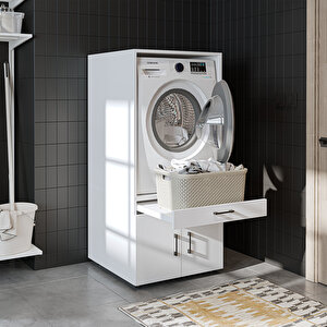 Tek Çekmeceli Ve Kapaklı  Çamaşır Ve Kurutma Makinesi Dolabı, Banyo Dolabı Beyaz