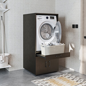 Tek Çekmeceli Ve Kapaklı  Çamaşır Ve Kurutma Makinesi Dolabı, Banyo Dolabı Siyah