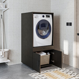 Tek Çekmeceli Ve Kapaklı  Çamaşır Ve Kurutma Makinesi Dolabı, Banyo Dolabı Siyah