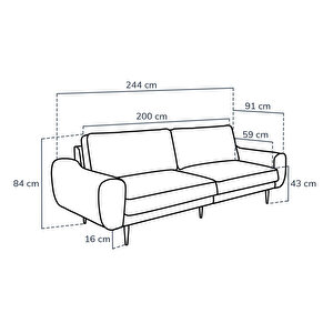 Klem Üçlü Koltuk Large Ahşap Ayak - Keten