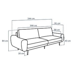 Klem Üçlü Koltuk Large Ahşap Ayak - Bukle