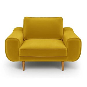 Klem Tekli Koltuk Large Ahşap Ayak - Kadife Hardal