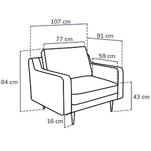 Klem Slim Tekli Koltuk Large Ahşap Ayak - Kadife