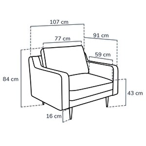 Klem Slim Tekli Koltuk Large Ahşap Ayak - Kadife