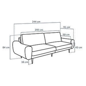 Klem Üçlü Koltuk Large Ahşap Ayak - Kadife