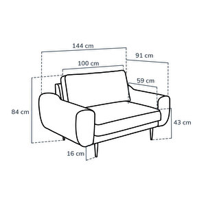 Klem Loveseat Ahşap Ayak - Doğal Doku