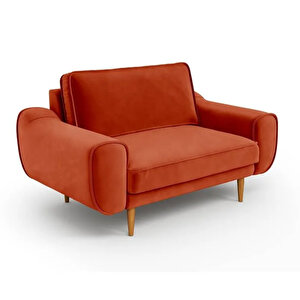 Klem Loveseat Ahşap Ayak - Kadife Kiremit