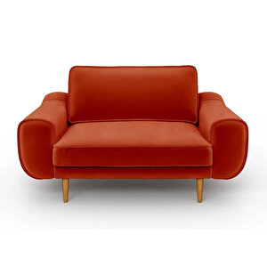 Klem Loveseat Ahşap Ayak - Kadife Kiremit