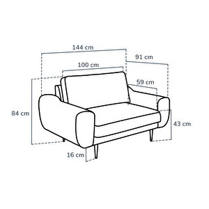 Klem Loveseat Ahşap Ayak - Kadife