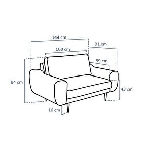 Klem Loveseat Ahşap Ayak - Kadife
