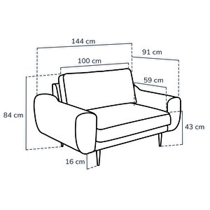 Klem Loveseat Ahşap Ayak - Kadife