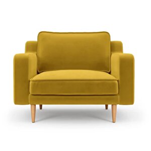Klem Slim Tekli Koltuk Large Ahşap Ayak - Kadife Hardal