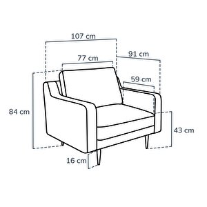 Klem Slim Tekli Koltuk Large Ahşap Ayak - Kadife