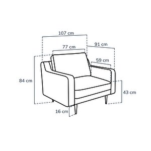 Klem Slim Tekli Koltuk Large Ahşap Ayak - Kadife