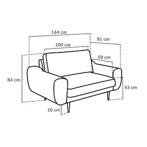 Klem Loveseat Ahşap Ayak - Bukle