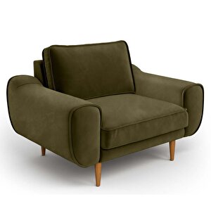 Klem Tekli Koltuk Large Ahşap Ayak - Kadife Haki