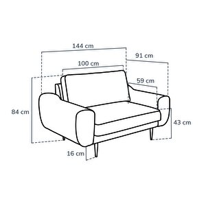 Klem Loveseat Ahşap Ayak - Keten