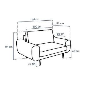 Klem Loveseat Ahşap Ayak - Kadife