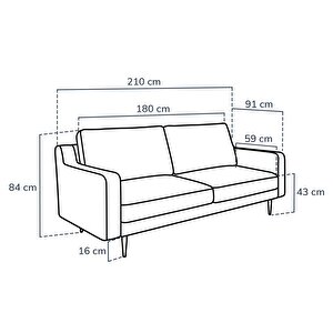 Klem Slim Üçlü Koltuk Ahşap Ayak - Doğal Doku