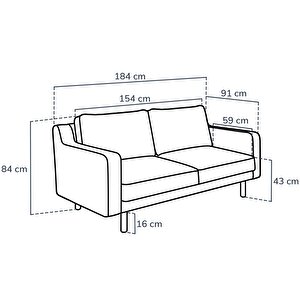Klem Slim Ikili Koltuk Ahşap Ayak - Kadife