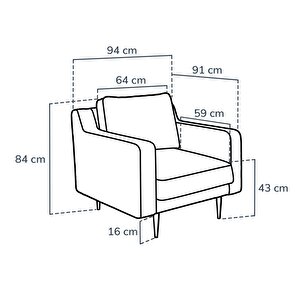 Klem Slim Tekli Koltuk Ahşap Ayak - Kadife