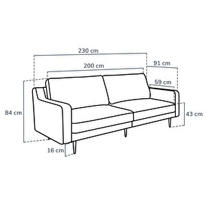Klem Slim Üçlü Koltuk Large Ahşap Ayak - Doğal Doku