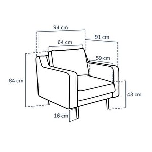 Klem Slim Tekli Koltuk Ahşap Ayak - Kadife