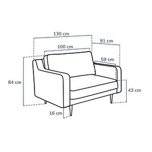 Klem Slim Loveseat Ahşap Ayak - Kadife
