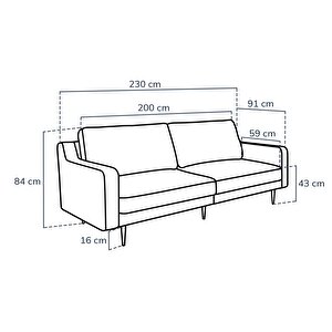 Klem Slim Üçlü Koltuk Large Ahşap Ayak - Doğal Doku
