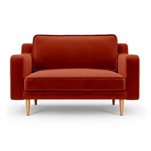 Klem Slim Loveseat Ahşap Ayak - Kadife Kiremit