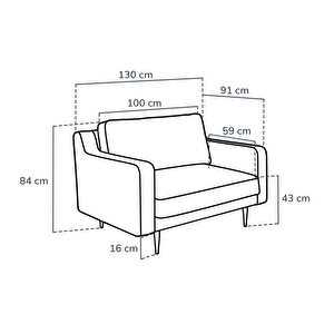 Klem Slim Loveseat Ahşap Ayak - Kadife Kiremit