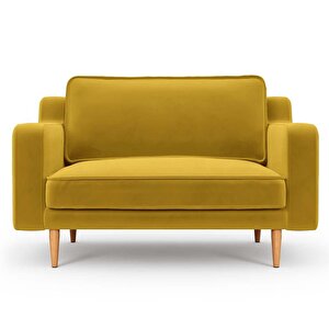 Klem Slim Loveseat Ahşap Ayak - Kadife Hardal
