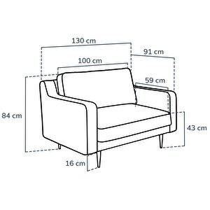 Klem Slim Loveseat Ahşap Ayak - Kadife
