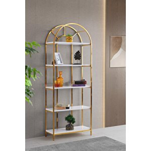 Metal Kitaplık 5 Raflı Ev Ofis Rafı Dosya Kitap Rafı Gold