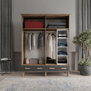 Pera Antrasit 4 Kapak Gardırop Tamamı Mdf