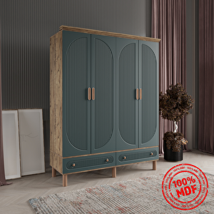 Soho Yeşil 4 Kapak Gardırop Tamamı Mdf