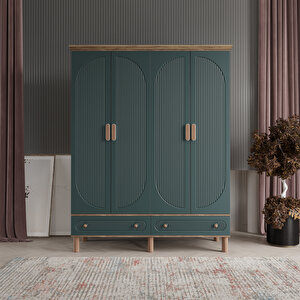 Soho Yeşil 4 Kapak Gardırop Tamamı Mdf