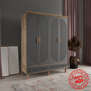 Soho Antrasit 4 Kapak Gardırop Tamamı Mdf