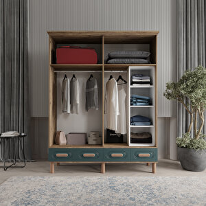 Pera Yeşil 4 Kapak Gardırop Tamamı Mdf
