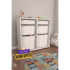 Carla 2 + 2 + 2 Beyaz Ultra Derin Sepetli Çok Amaçlı Dolap Oyuncak Dolabı