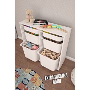 Carla 2 + 2 + 2 Beyaz Ultra Derin Sepetli Çok Amaçlı Dolap Oyuncak Dolabı