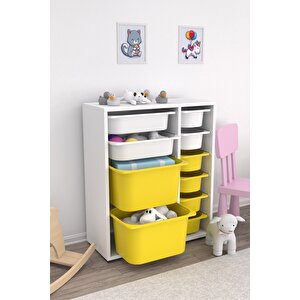 Zen 10 Sepetli Çok Amaçlı Oyuncak Dolabı Sarı Beyaz 2d2k6u